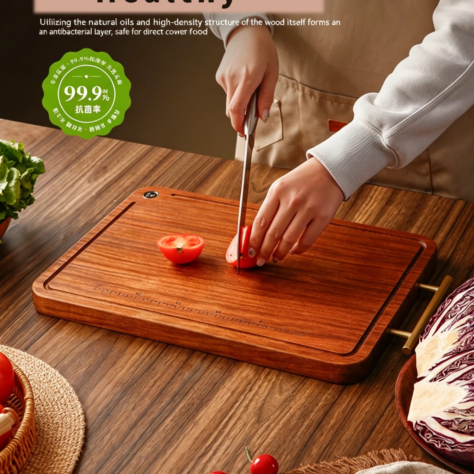 Whole Wood Cutting Board with Juice Groove, Solid Chopping Block with Scale Ruler, Anti-Mold Kitchen Board, Food Grade
Whole Wood Cutting Board with Juice Groove, Solid Chopping Block with Scale Ruler, Anti-Mold Kitchen Board, Food Grade