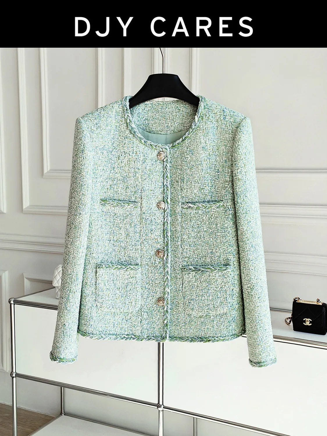 New Fresh green textured tweed jacket, loose and versatile top big size
New Fresh green textured tweed jacket, loose and versatile top big size