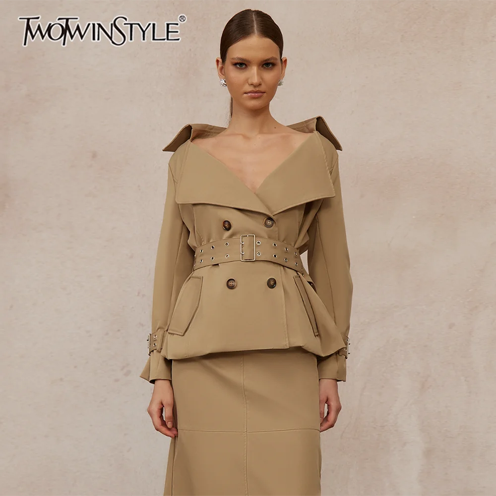 TWOTWINSTYLE утягивающий пояс, модные тренчи для женщин, с лацканами и длинными рукавами, лоскутные пуговицы, повседневный плащ, женская одежда
TWOTWINSTYLE утягивающий пояс, модные тренчи для женщин, с лацканами и длинными рукавами, лоскутные пуговицы, повседневный плащ, женская одежда