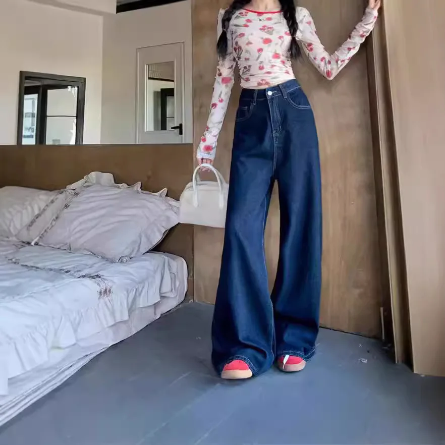 Loose Fit Dark Blue Jeans Straight Leg Pants Casual Denim Trousers Long Women Oversized
Loose Fit Dark Blue Jeans Straight Leg Pants Casual Denim Trousers Long Women Oversized