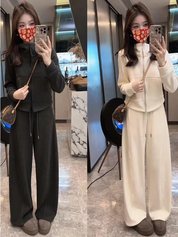 Faionable Casual Sportswear Set Women's Autumn Winter Thiened Fce Hoodie Wide Leg Pants Slimming Two Piece Set
Faionable Casual Sportswear Set Women's Autumn Winter Thiened Fce Hoodie Wide Leg Pants Slimming Two Piece Set