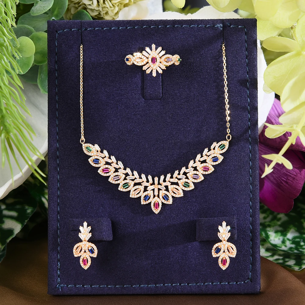 Siscathy Multicolor Zirconia Olive Branch Leaf Pendant Necklace Party Jewelry Set For Women Female Earrings Ring Accessories
Siscathy Multicolor Zirconia Olive Branch Leaf Pendant Necklace Party Jewelry Set For Women Female Earrings Ring Accessories
