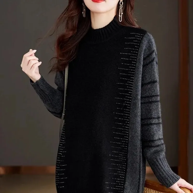 Fashionable Half Turtle Collar Spliced Diamond Sweater Women's Autumn Winter Loose Western Style Mid-Length Bottoming Sweater
Fashionable Half Turtle Collar Spliced Diamond Sweater Women's Autumn Winter Loose Western Style Mid-Length Bottoming Sweater