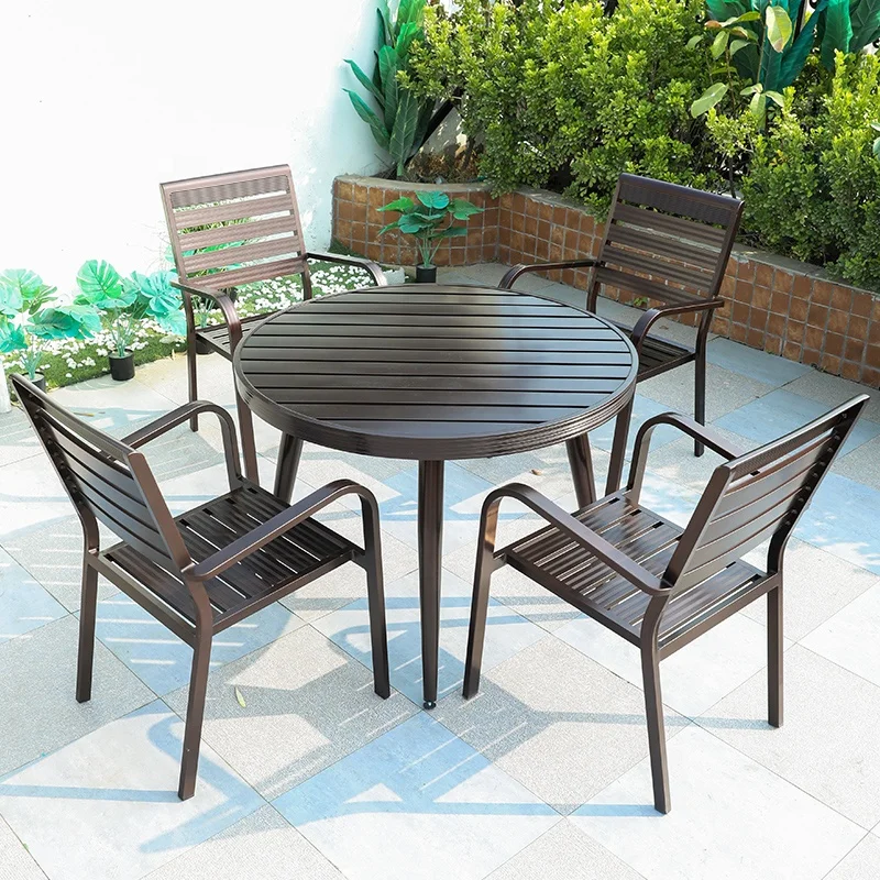 Комплект уличной мебели из 5 предметов: классический круглый стол и стулья с полосатым узором, полностью алюминиевый, для кафе и патио
Комплект уличной мебели из 5 предметов: классический круглый стол и стулья с полосатым узором, полностью алюминиевый, для кафе и патио