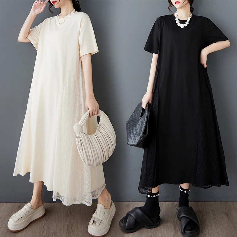 Summer New Sle Loose Artistic Color Lace Splice plus Size Sweet Midi Casual Dr A-Line Skirt round Ne ort Sve
Summer New Sle Loose Artistic Color Lace Splice plus Size Sweet Midi Casual Dr A-Line Skirt round Ne ort Sve