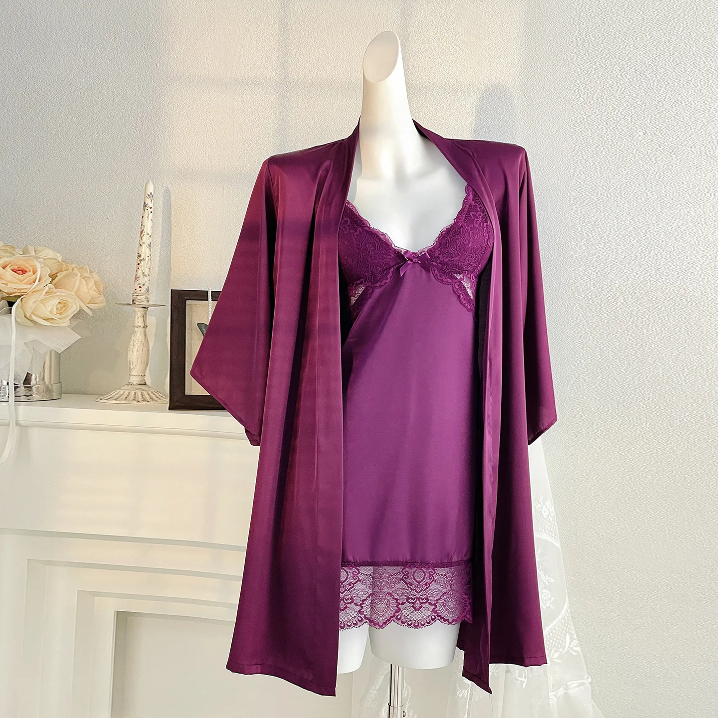 Spaghetti Strap Nightdress Sexy Robe Suit Lace Sleepwear Women Nighties Satin Kimono Gown Female Satin Nightgown
Spaghetti Strap Nightdress Sexy Robe Suit Lace Sleepwear Women Nighties Satin Kimono Gown Female Satin Nightgown