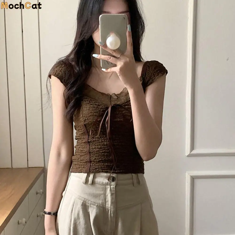 Ins Sweet Slim Crop Top Korean Style Bottoming Shirt Short Sleeve T-shirt Spicy Girl Female Clothing Lace Bow T-Shirt Summer
Ins Sweet Slim Crop Top Korean Style Bottoming Shirt Short Sleeve T-shirt Spicy Girl Female Clothing Lace Bow T-Shirt Summer