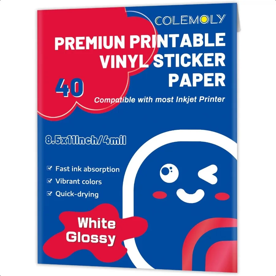 Sticker Paper Glossy Printable Vinyl for Inkjet Printer 40 Adhesive Sheets White Decals Waterproof Quick Drying Tear and Scratc
Sticker Paper Glossy Printable Vinyl for Inkjet Printer 40 Adhesive Sheets White Decals Waterproof Quick Drying Tear and Scratc