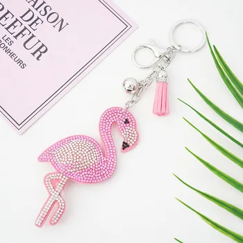 만화 동물 플라밍고 키체인 펜던트, 블루 크리스탈 주얼리 키체인, 금속 열쇠 고리 및 술, 도매 가격, 어린이 선물