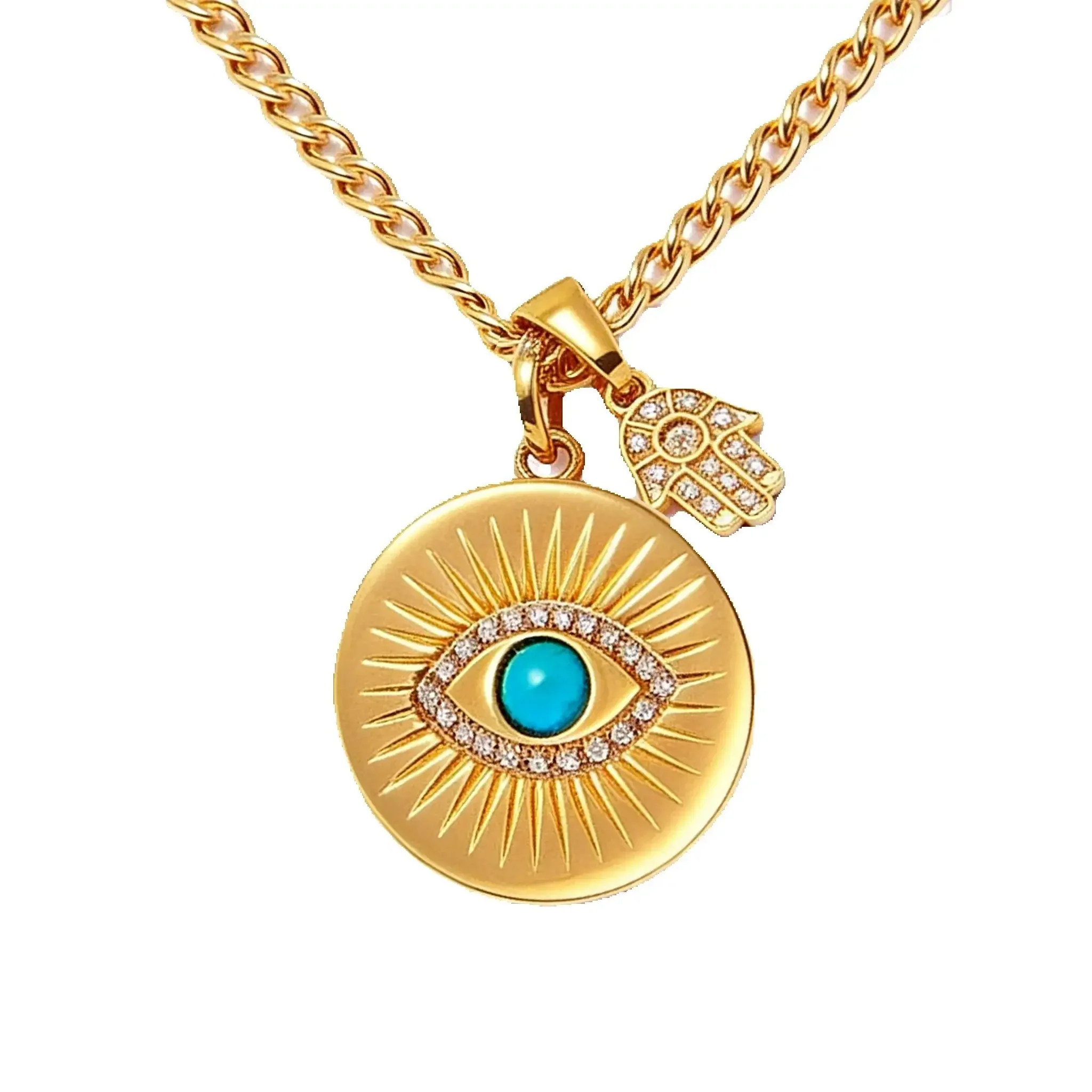 VANAXIN круглый кулон от сглаза из нержавеющей стали золотого цвета ожерелье ювелирные изделия в стиле панк подарки для женщин инкрустированные бирюзой
VANAXIN круглый кулон от сглаза из нержавеющей стали золотого цвета ожерелье ювелирные изделия в стиле панк подарки для женщин инкрустированные бирюзой