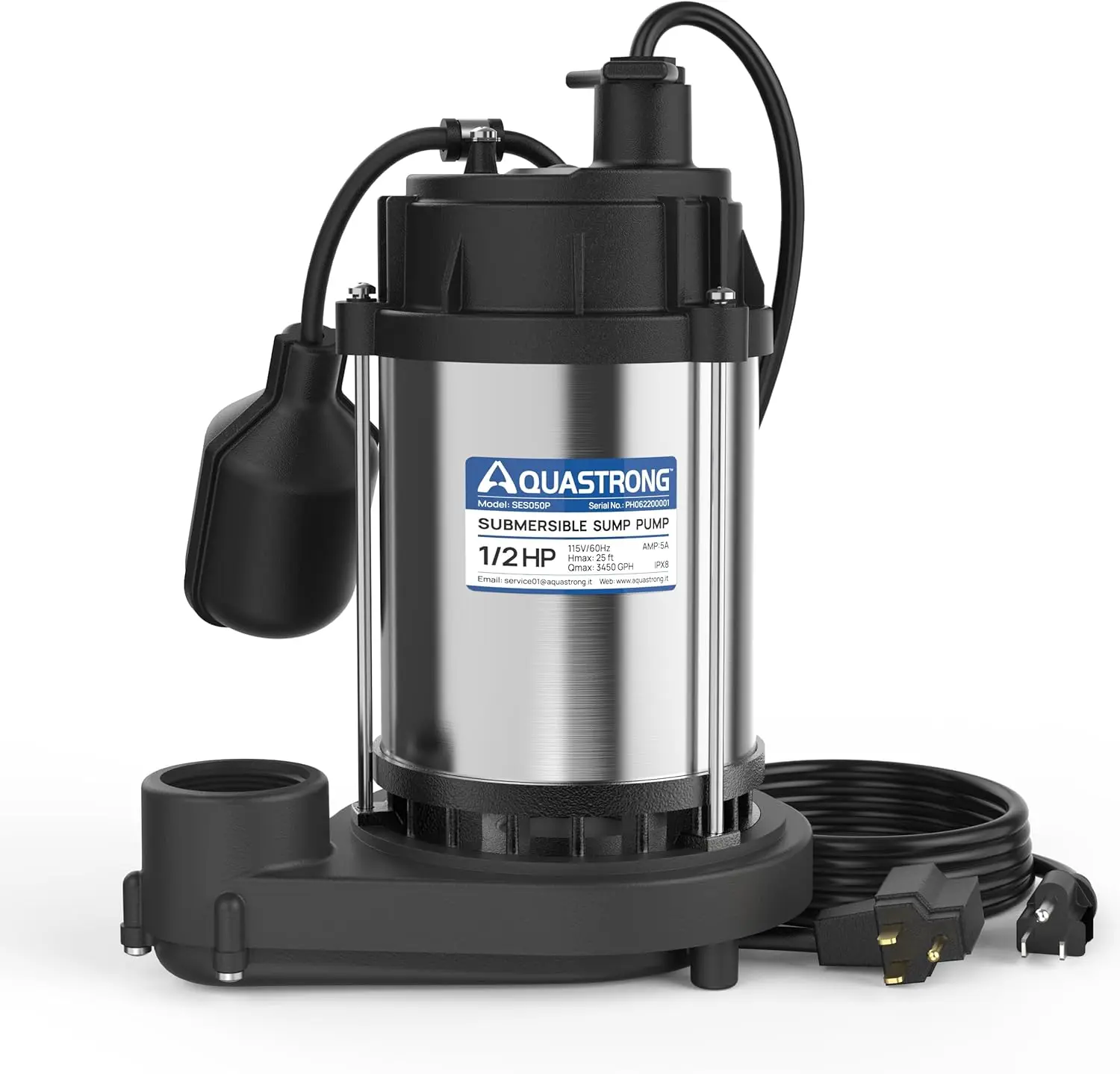 1/2 HP Sump Pump, 3450 GPH Stainless Steel and Thermoplastic Submersible Water Pump, Automatic Float Switch with Piggy-back
1/2 HP Sump Pump, 3450 GPH Stainless Steel and Thermoplastic Submersible Water Pump, Automatic Float Switch with Piggy-back