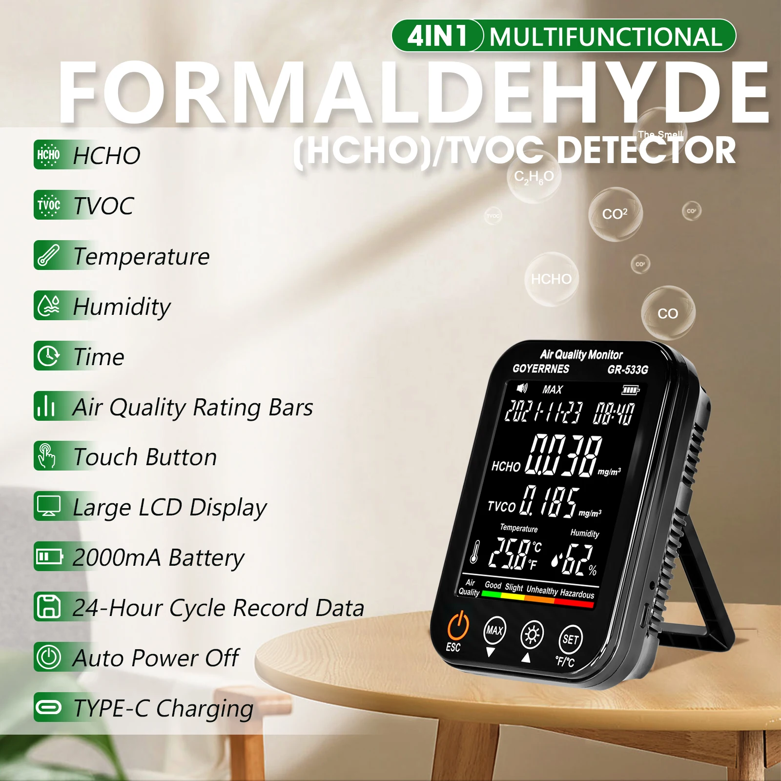 BTMETER 4-в-1 для помещений, монитор качества воздуха, формальдегидный HCHO/детектор TVOC точный тестер, профессиональный для домашнего использования
BTMETER 4-в-1 для помещений, монитор качества воздуха, формальдегидный HCHO/детектор TVOC точный тестер, профессиональный для домашнего использования