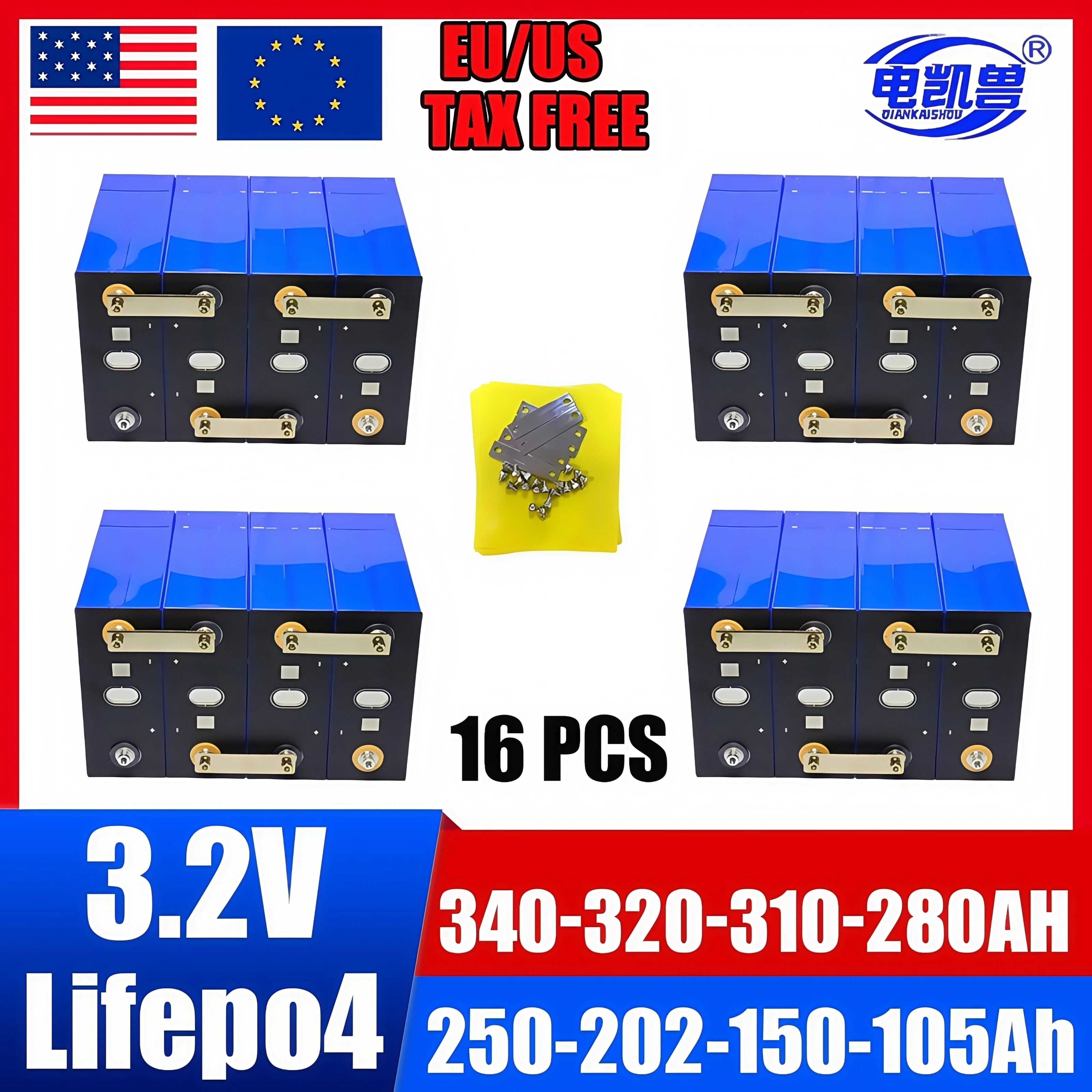 3.2V 340AH 105AH 150AH 202AH 250AH 280AH 310AH 320AH LiFePo4 Battery Lithium Iron Phosphate -12V 24V 48V for Golf Camping Car RV
3.2V 340AH 105AH 150AH 202AH 250AH 280AH 310AH 320AH LiFePo4 Battery Lithium Iron Phosphate -12V 24V 48V for Golf Camping Car RV