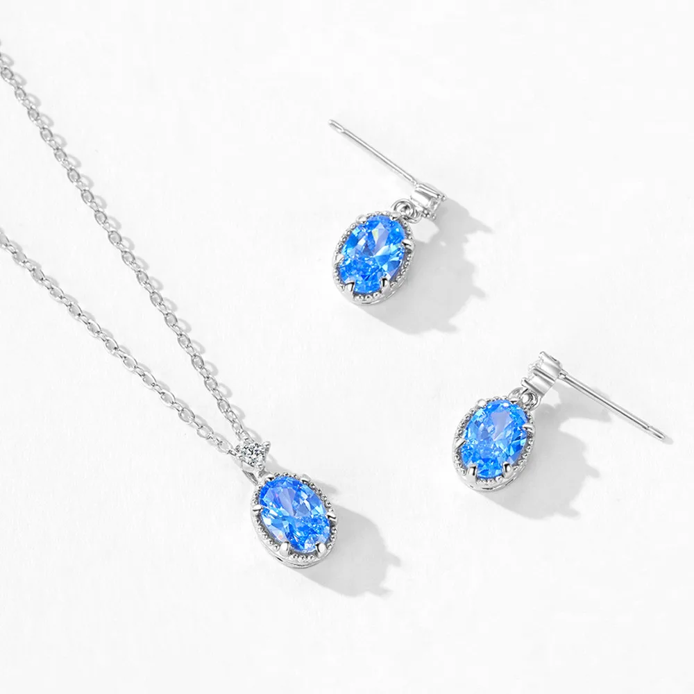 S925 Sterling Silver Dreamy Ocean - Heart Aquamarine - Zircon Necklace and Ear Studs for Women - Niche Fashion Jewelry Set
S925 Sterling Silver Dreamy Ocean - Heart Aquamarine - Zircon Necklace and Ear Studs for Women - Niche Fashion Jewelry Set