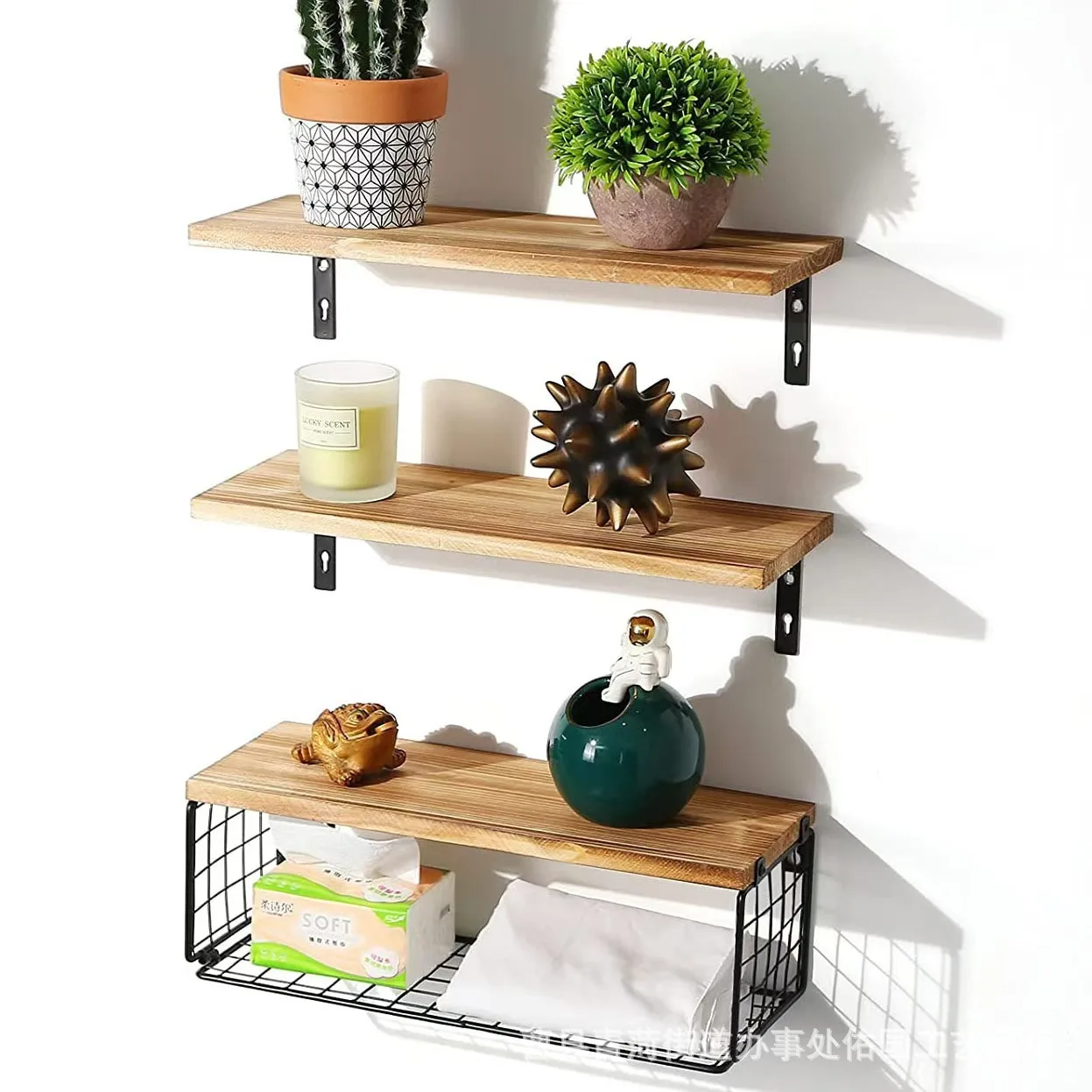 Rustic Floating Rack Wall Mounted Wooden Bathroom Rack Wooden baffle suspension rack with paper storage basket
Rustic Floating Rack Wall Mounted Wooden Bathroom Rack Wooden baffle suspension rack with paper storage basket