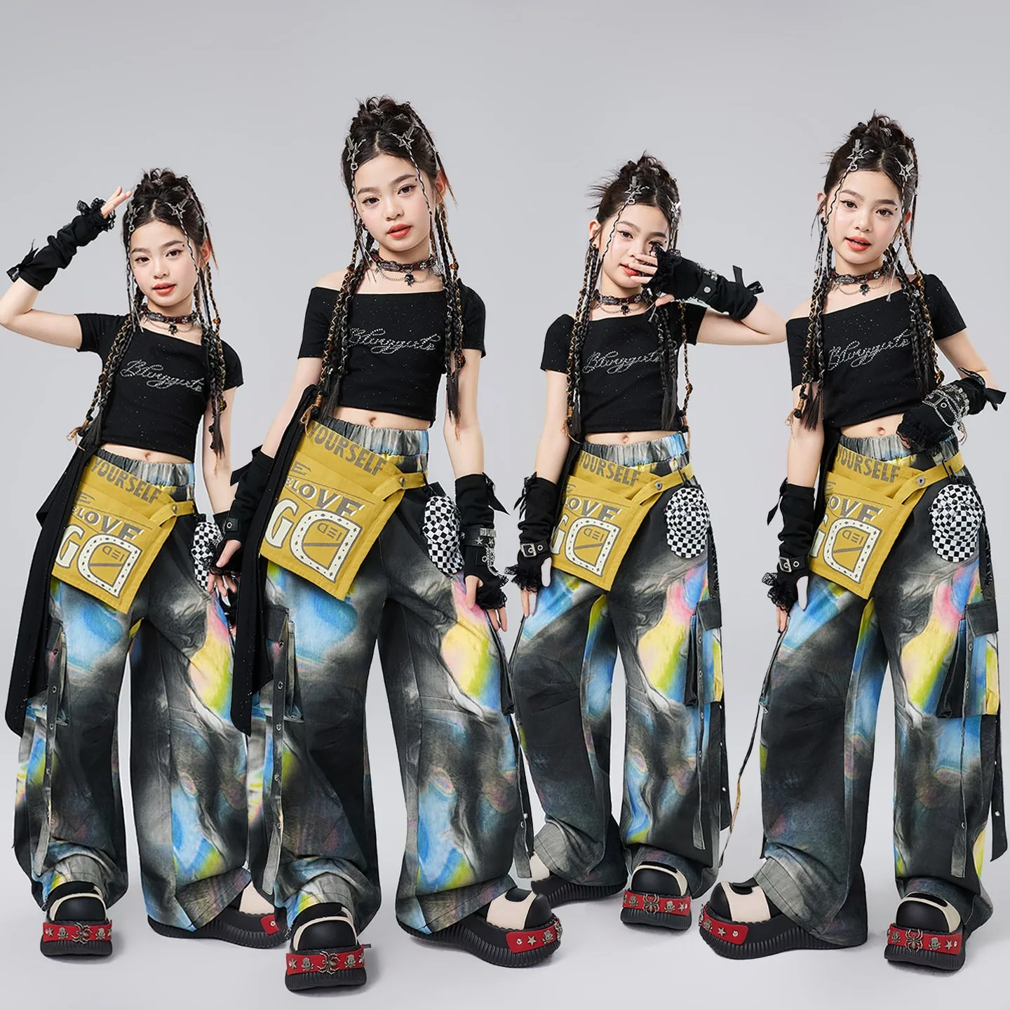 New Jazz Dance Clothes Girls Short Sleeves Crop Tops Black Navel Performance Suit Kpop Kids Outfit Hip Hop Dance Costume BL19309
New Jazz Dance Clothes Girls Short Sleeves Crop Tops Black Navel Performance Suit Kpop Kids Outfit Hip Hop Dance Costume BL19309
