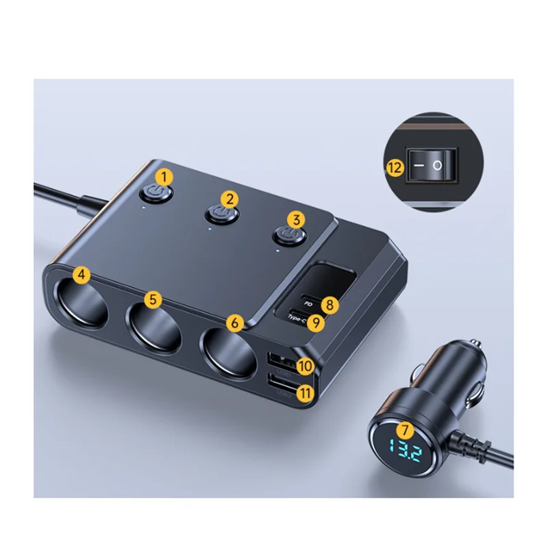 B04C-Versatile Car Charging Solution: 1In7 Cigarette Lighter With USB 3.0 And PD, 12-24V For High Power Performance
B04C-Versatile Car Charging Solution: 1In7 Cigarette Lighter With USB 3.0 And PD, 12-24V For High Power Performance
