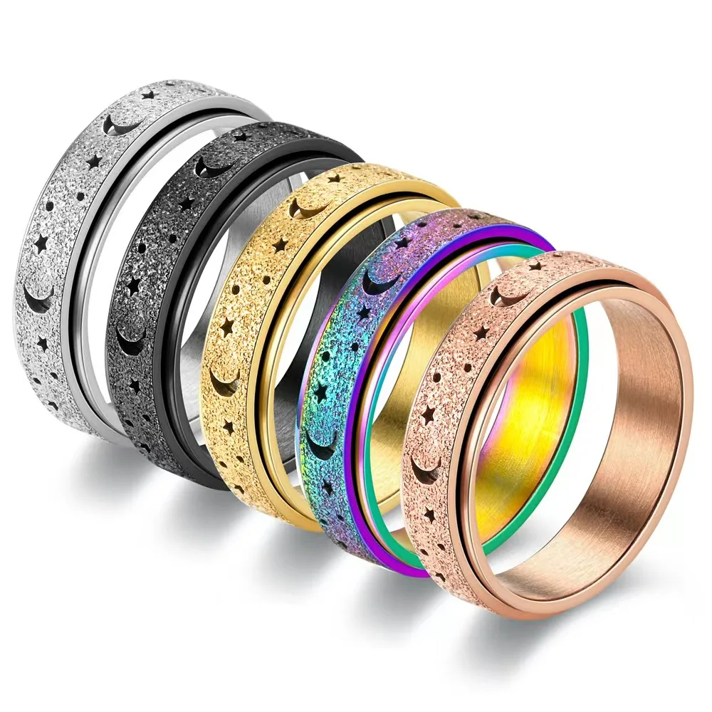 Hot Selling Fashion Casual New Stainless Steel Niche Decompression Rotating Hollow Star Moon Rotating Ring Wholesale Size 6-12
Hot Selling Fashion Casual New Stainless Steel Niche Decompression Rotating Hollow Star Moon Rotating Ring Wholesale Size 6-12
