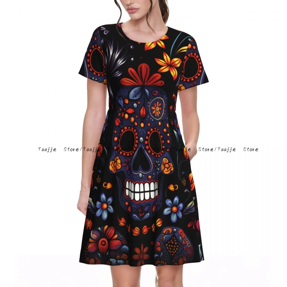 Summer Women Dress Day Of The Dead Mexican Skull Pattern Casual Beach Holiday Short Sleeve Round Collar Woman Midi Dress
Summer Women Dress Day Of The Dead Mexican Skull Pattern Casual Beach Holiday Short Sleeve Round Collar Woman Midi Dress
