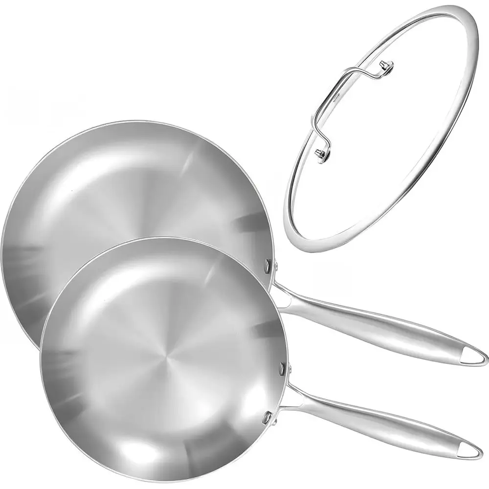 8.5-10 Inch Tri-Ply Stainless Steel Frying Pan Set with Lid, Skillets, Induction Cookware, Dishwasher and Oven Safe
8.5-10 Inch Tri-Ply Stainless Steel Frying Pan Set with Lid, Skillets, Induction Cookware, Dishwasher and Oven Safe