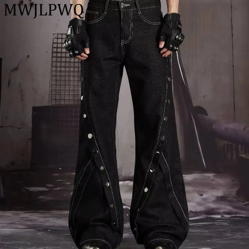 MWJLPWQ Contrast Stitch Flare Denim Jean Side Split Metal Rivet Decor High Waist Men Gothic Punk Street Loose Casual Pants 16963
MWJLPWQ Contrast Stitch Flare Denim Jean Side Split Metal Rivet Decor High Waist Men Gothic Punk Street Loose Casual Pants 16963