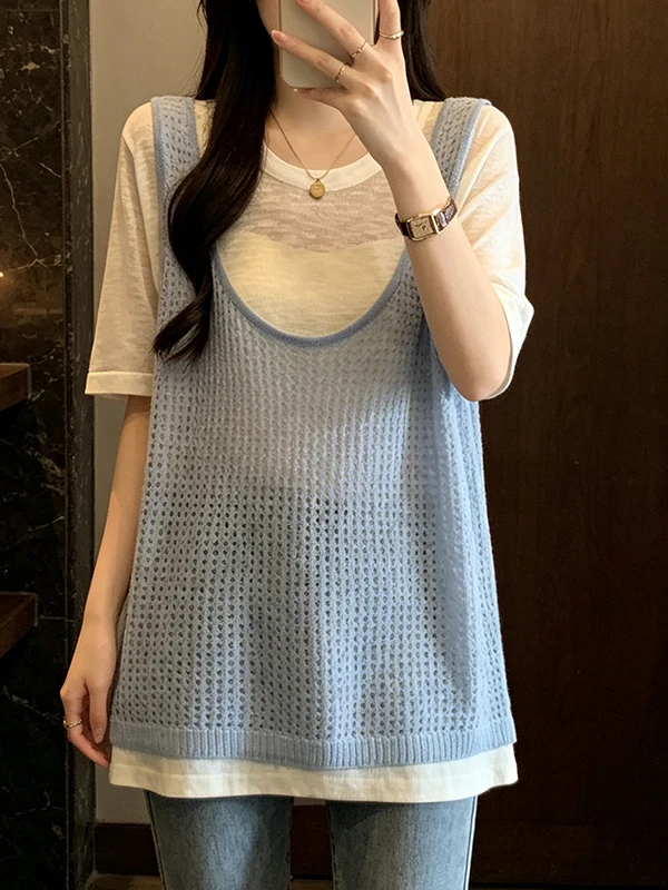 Summer 2026 plus Size Women's Casual Style Vest Short Sleeve T-Shirt Design Slimming Knitted Top Set Fashionable Ensemble
Summer 2026 plus Size Women's Casual Style Vest Short Sleeve T-Shirt Design Slimming Knitted Top Set Fashionable Ensemble