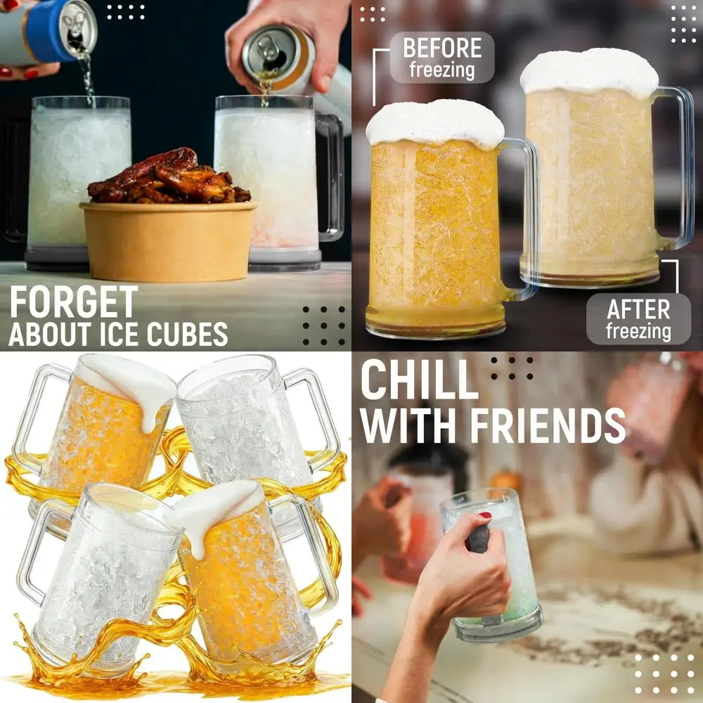 Set of 4 Clear Double Walled 16 oz Handled Mugs with Gel Freezer
Set of 4 Clear Double Walled 16 oz Handled Mugs with Gel Freezer