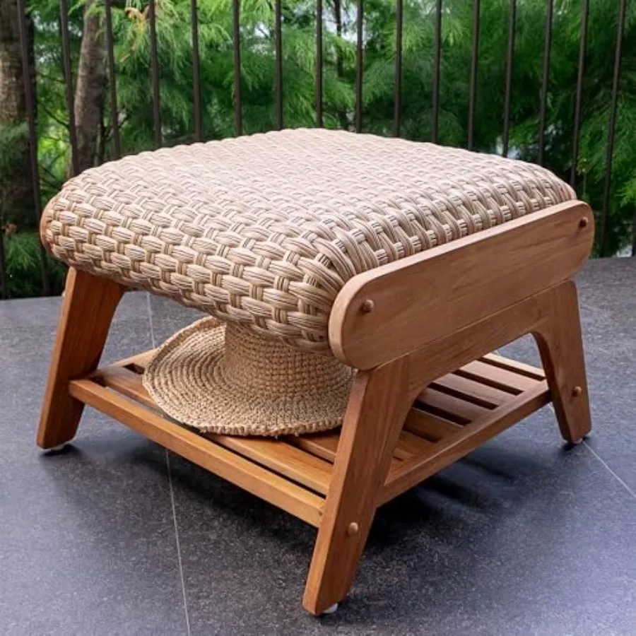 Camden Teak Outdoor Ottoman Beige Quick-Dry Cushion, Padded Woven Seat, Rustic Wicker Accent, Water-Resistant Patio Cover, All-
Camden Teak Outdoor Ottoman Beige Quick-Dry Cushion, Padded Woven Seat, Rustic Wicker Accent, Water-Resistant Patio Cover, All-