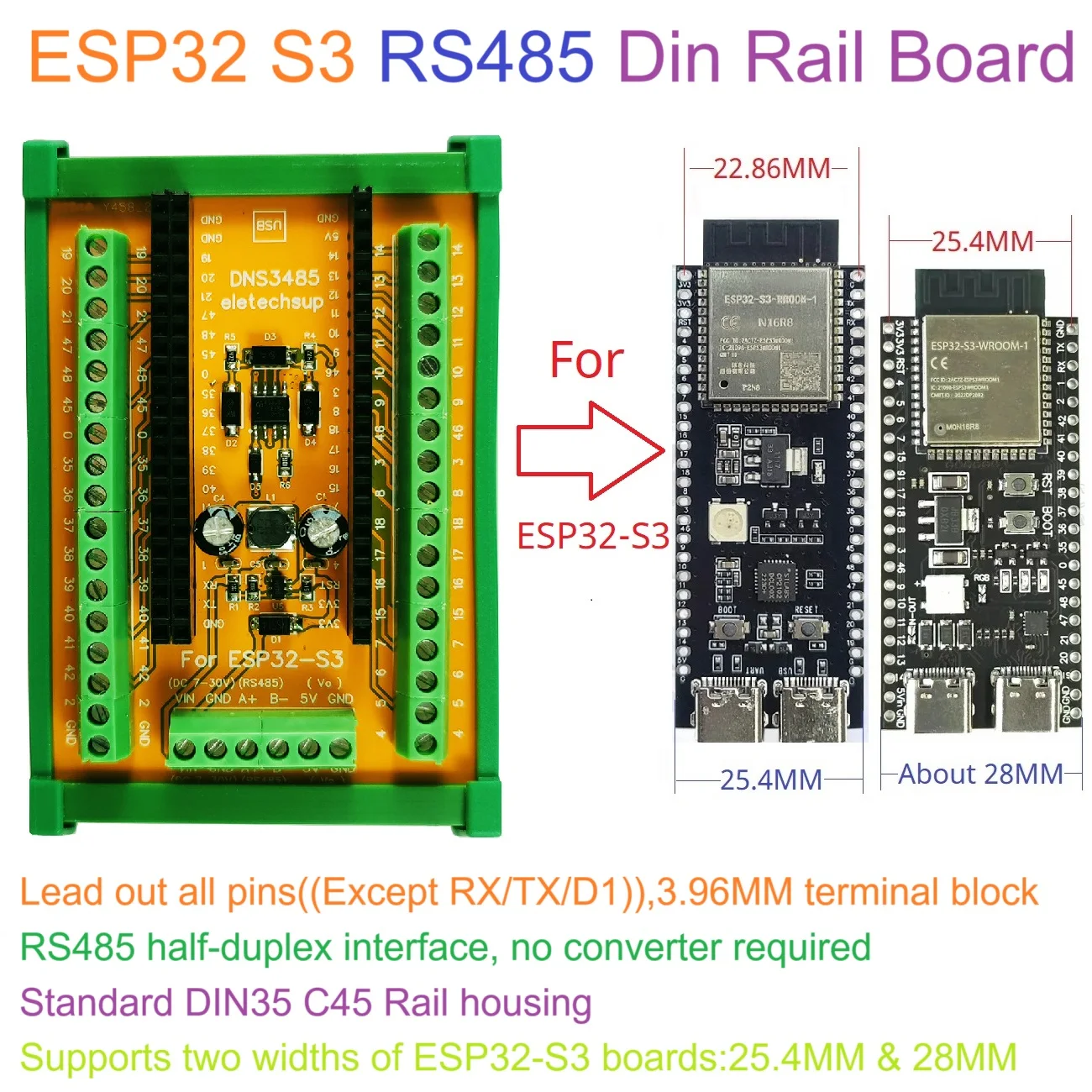 ESP32 S3 AIOT Expansion Board 2.4G WiFi BLE Powerful AI Acceleration Reliable Security Features MCU USB to RS485 Modbus Module 
ESP32 S3 AIOT Expansion Board 2.4G WiFi BLE Powerful AI Acceleration Reliable Security Features MCU USB to RS485 Modbus Module