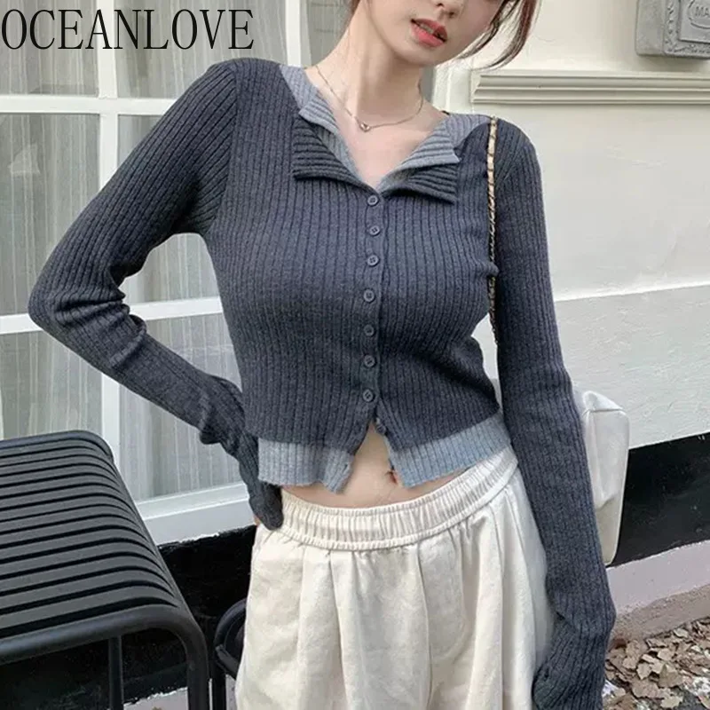 OCEANLOVE Короткие кардиганы женские контрастного цвета осень-зима винтажные свитера корейская мода с v-образным вырезом поддельные комплект из 2 предметов Sueter Mujer
OCEANLOVE Короткие кардиганы женские контрастного цвета осень-зима винтажные свитера корейская мода с v-образным вырезом поддельные комплект из 2 предметов Sueter Mujer