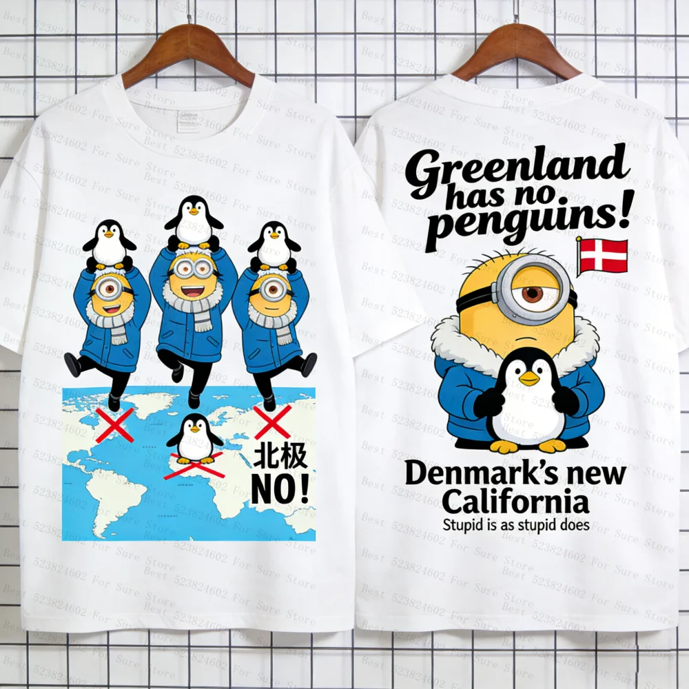 Забавная футболка с изображением миньона и пингвина, футболка с мемом «Гренландия без пингвинов», повседневные топы унисекс с короткими рукавами и мультяшным рисунком для мужчин и женщин
Забавная футболка с изображением миньона и пингвина, футболка с мемом «Гренландия без пингвинов», повседневные топы унисекс с короткими рукавами и мультяшным рисунком для мужчин и женщин