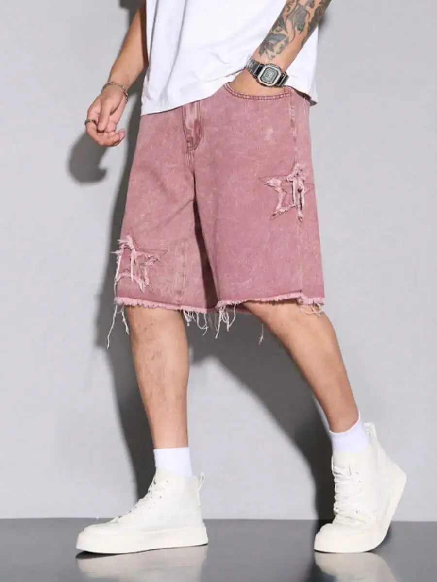Mens Casual Denim Shorts With Distressed Star Pattern
Mens Casual Denim Shorts With Distressed Star Pattern