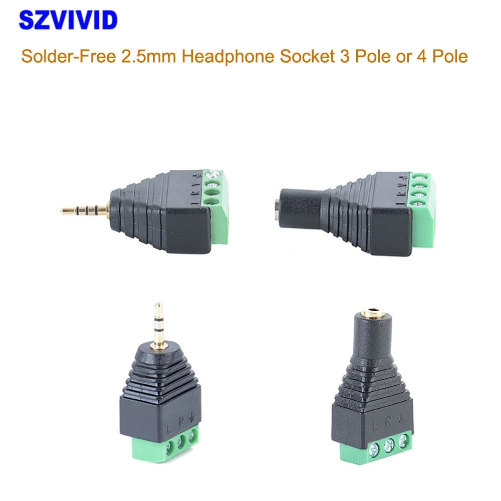 Solderless 2.5 mm 3/4 pole plug screw terminal socket mono stereo connector headphone audio input adapter Solder-free 2.5mm Plug
Solderless 2.5 mm 3/4 pole plug screw terminal socket mono stereo connector headphone audio input adapter Solder-free 2.5mm Plug