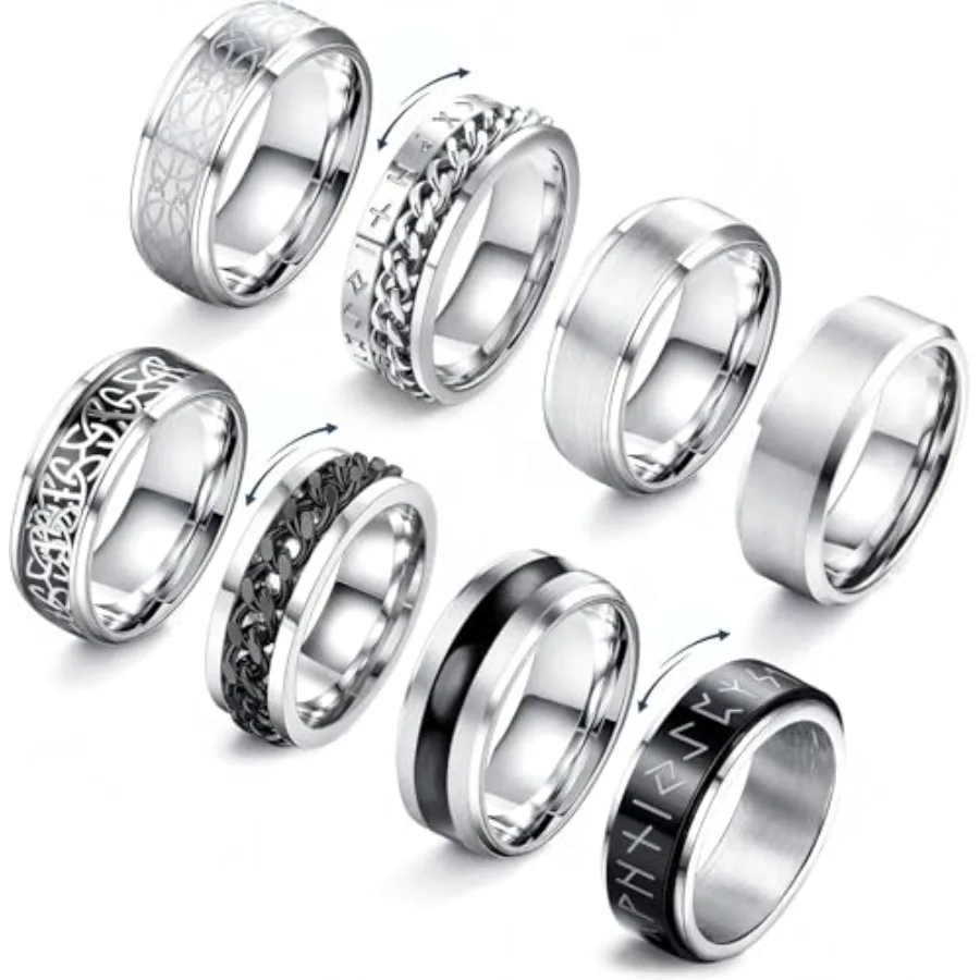 8 Pcs Stainless Steel Rings for Men High Polished Mens Band Wedding Engagement Fidget Rings Vintage Spinning Rings Size 7-13
8 Pcs Stainless Steel Rings for Men High Polished Mens Band Wedding Engagement Fidget Rings Vintage Spinning Rings Size 7-13