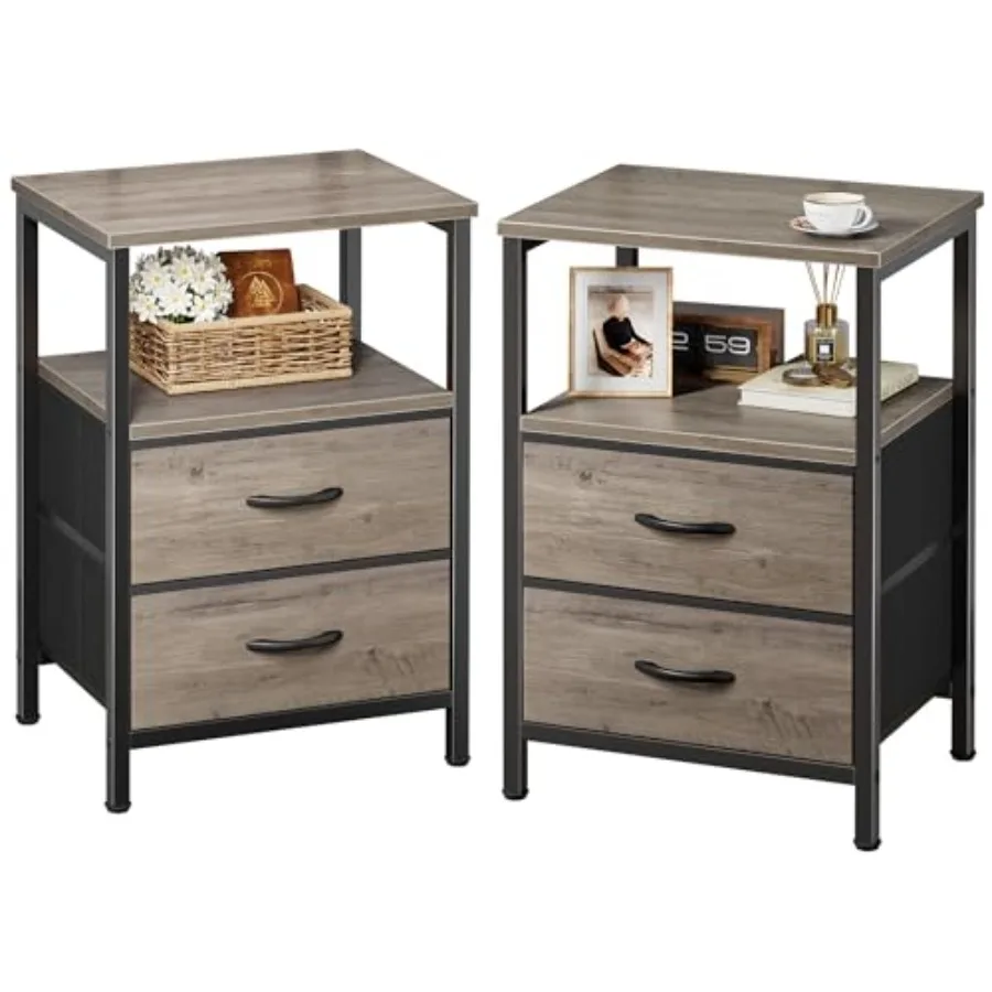 Набор из 2 прикроватных тумбочек с 2 ящиками и открытой полкой, деревянная столешница с тканевыми ящиками под дуб для спальни
Набор из 2 прикроватных тумбочек с 2 ящиками и открытой полкой, деревянная столешница с тканевыми ящиками под дуб для спальни