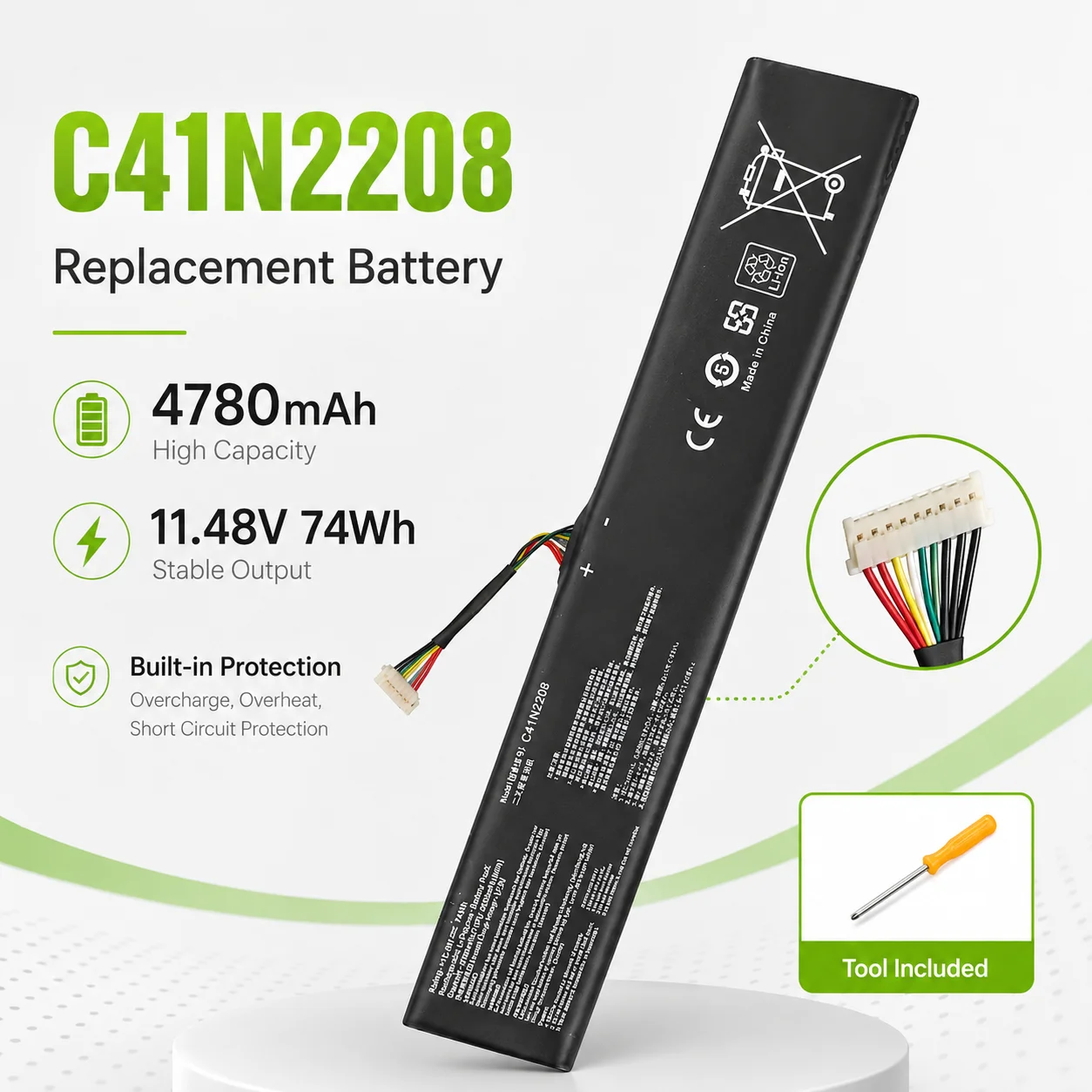 C41N2208 15.48V 74Wh Rechargeable Battery for ASUS ROG Ally RC71L RC71 Gaming Handheld Console Repair Part Replacement Pack
C41N2208 15.48V 74Wh Rechargeable Battery for ASUS ROG Ally RC71L RC71 Gaming Handheld Console Repair Part Replacement Pack
