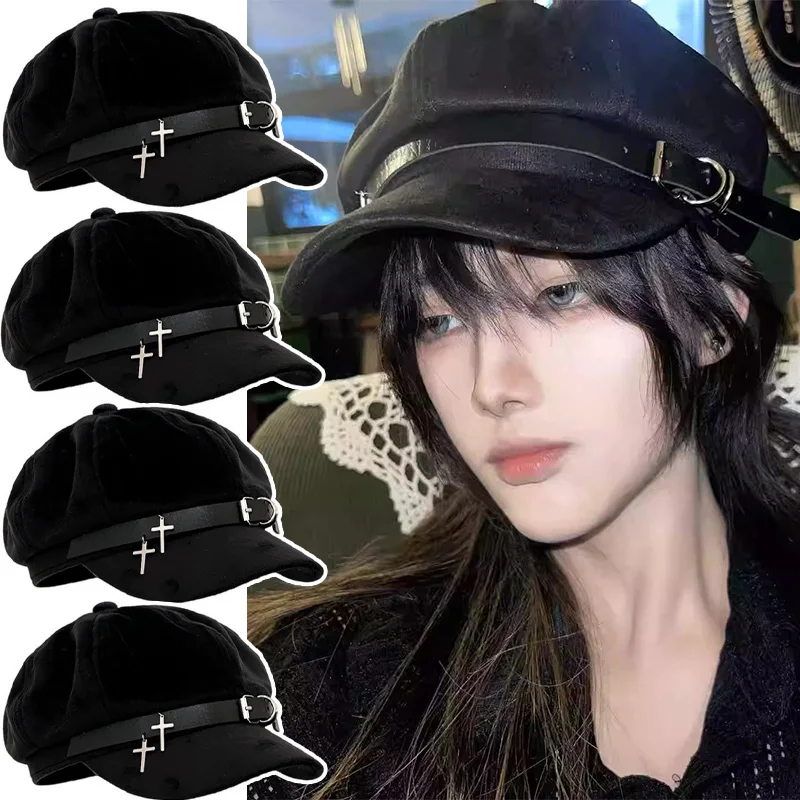 Japanese Black Punk Hat Female Y2k Cute Versatile Windproof Beret Harajuku Gothic Lolita Beret Cross Cap Cosplay Decorative Hats
Japanese Black Punk Hat Female Y2k Cute Versatile Windproof Beret Harajuku Gothic Lolita Beret Cross Cap Cosplay Decorative Hats
