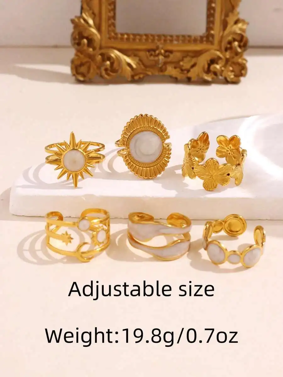 6pcs Vintage Fashion Resin Adjustable Rings Set Sun Star Flower Geometric Womens Jewelry
6pcs Vintage Fashion Resin Adjustable Rings Set Sun Star Flower Geometric Womens Jewelry