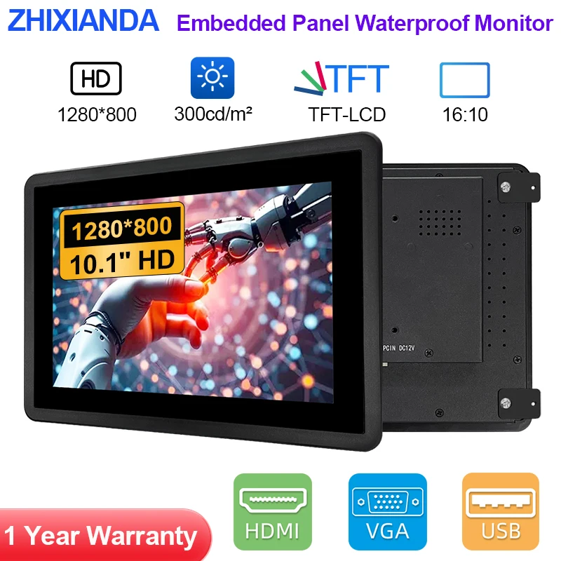 10.1 Inch 1280*800 Panel Waterproof Embedded Industrial VESA Wall Mount LCD Display VGA HDMI USB Capacitive Touch Screen Monitor
10.1 Inch 1280*800 Panel Waterproof Embedded Industrial VESA Wall Mount LCD Display VGA HDMI USB Capacitive Touch Screen Monitor