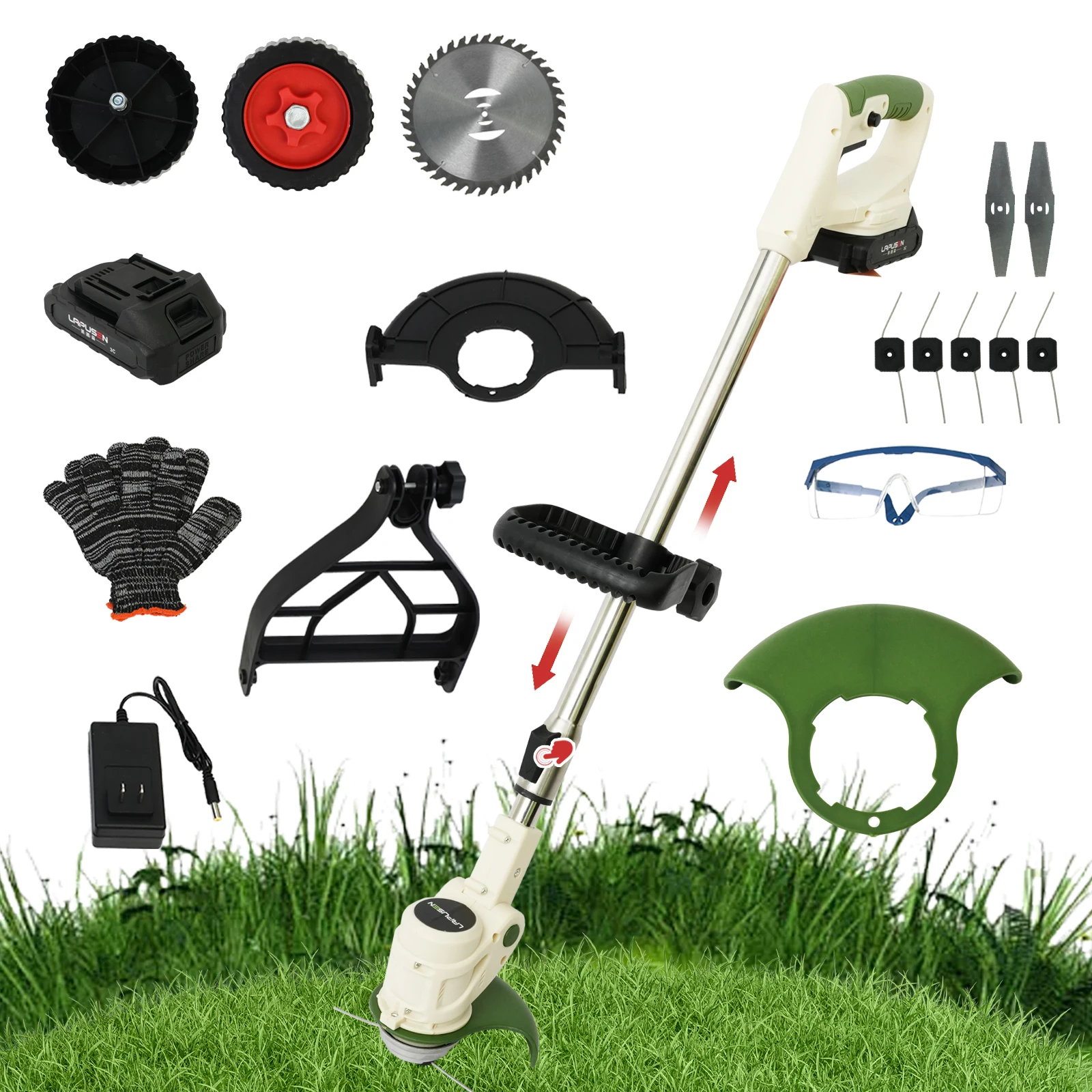 Cordless Grass Trimmer Electric Lawn Mower Handle 21V-D 500W Weed Wacker with Auxiliary Wheels 1500mAh Battery for Garden
Cordless Grass Trimmer Electric Lawn Mower Handle 21V-D 500W Weed Wacker with Auxiliary Wheels 1500mAh Battery for Garden
