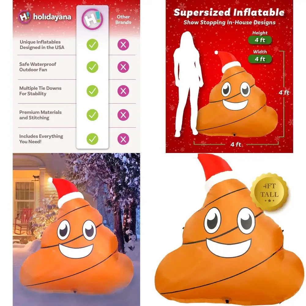 4-Foot Tall LED-Lit Christmas Poop Inflatable Outdoor Decor with Fan and Stakes
4-Foot Tall LED-Lit Christmas Poop Inflatable Outdoor Decor with Fan and Stakes