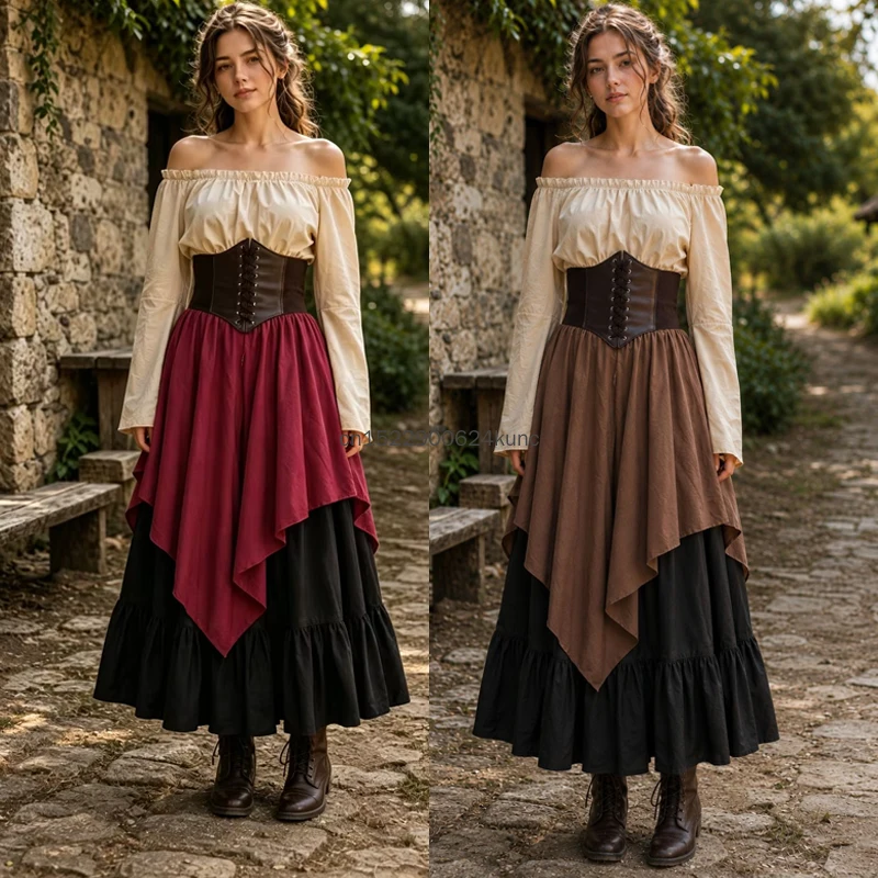 Medieval Victorian Gothic Princess Costume Renaissance Retro Off-shoulder Blouse with Waistband Skirts Halloween Party Outfits
Medieval Victorian Gothic Princess Costume Renaissance Retro Off-shoulder Blouse with Waistband Skirts Halloween Party Outfits