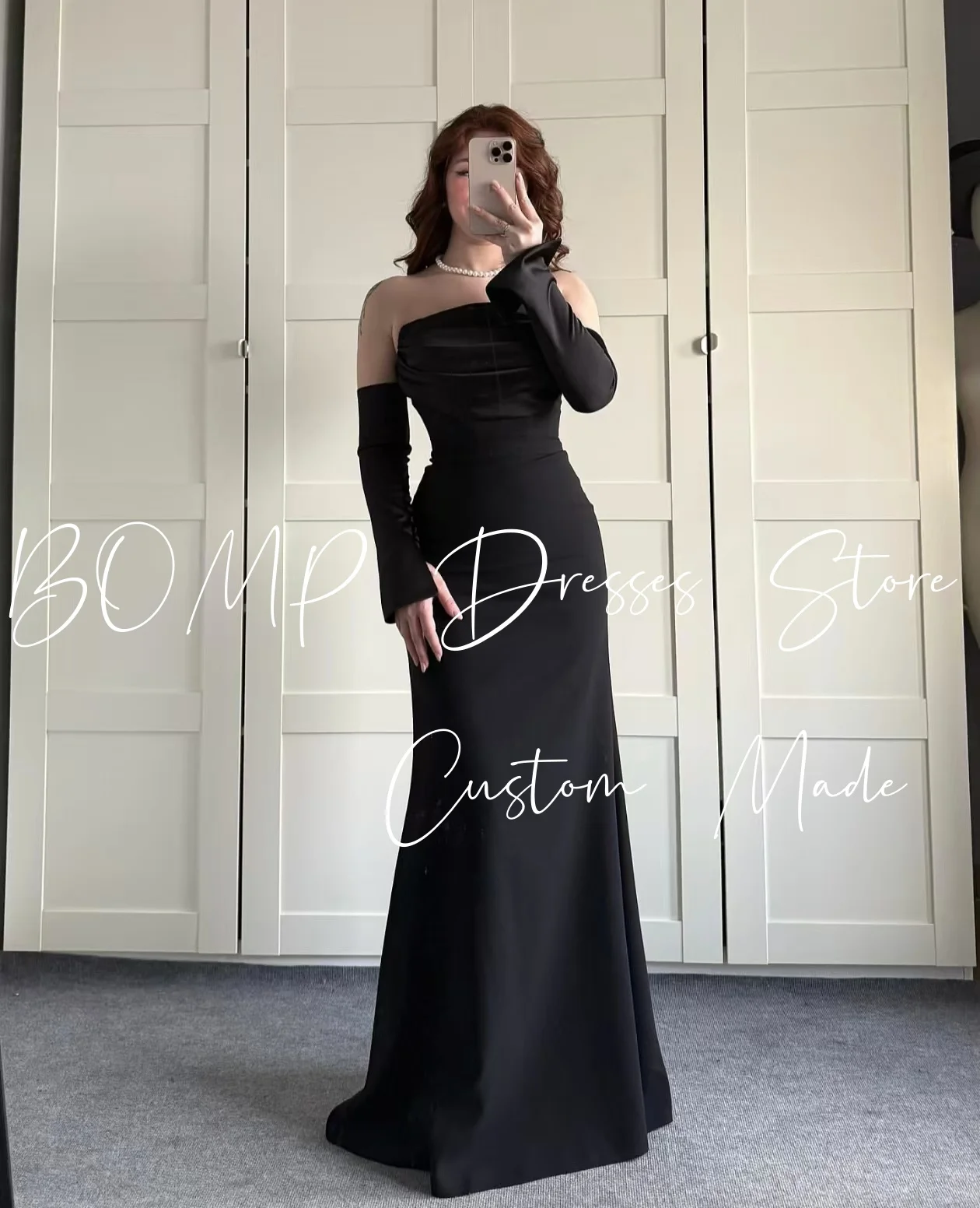BOMP Classic Black Evening Dress Strapless Pleat Detachable Sleeves A-Line Satin Formal Occasion Party Dresses Custom Elegant
BOMP Classic Black Evening Dress Strapless Pleat Detachable Sleeves A-Line Satin Formal Occasion Party Dresses Custom Elegant