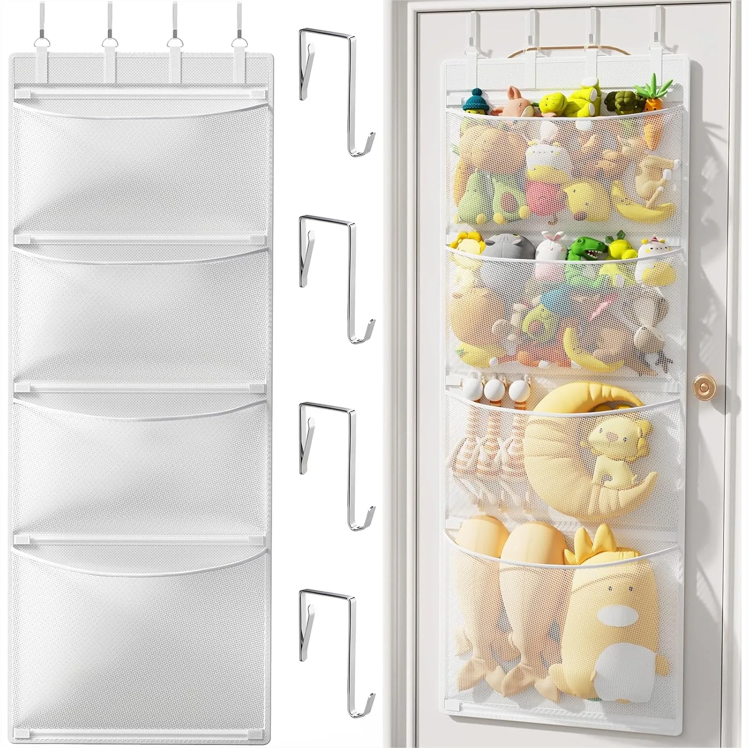 Stuffed Animal Storage, Over the Door Organizer with 4 Mesh Pockets for Kids Room & Playroom
Stuffed Animal Storage, Over the Door Organizer with 4 Mesh Pockets for Kids Room & Playroom