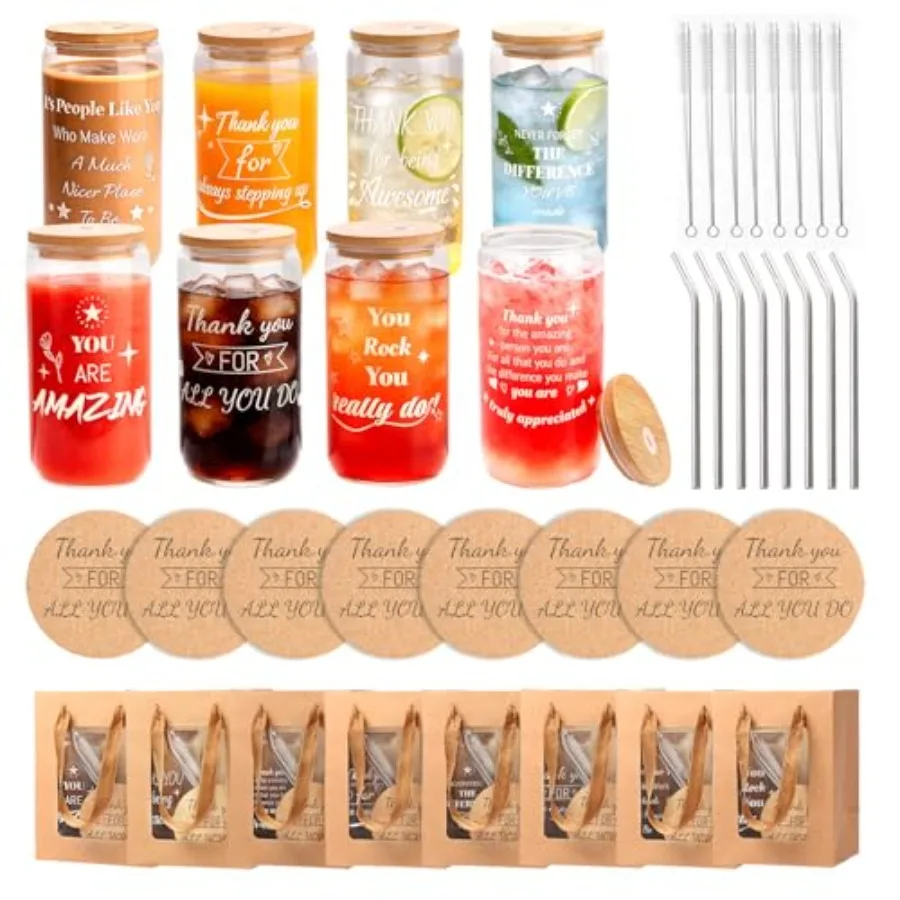 40 Pcs/8 Sets Employee Appreciation Gifts Glass Cups with Coasters, Straws, Gift Bags Thank You Gifts for Coworkers, Teachers,
40 Pcs/8 Sets Employee Appreciation Gifts Glass Cups with Coasters, Straws, Gift Bags Thank You Gifts for Coworkers, Teachers,