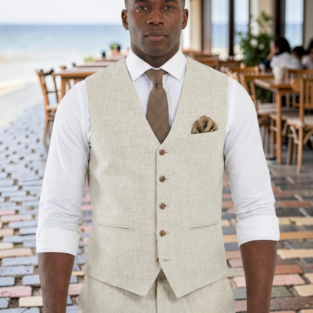 Beige Linen Men Vest for Wedding Party 1 Piece Summer Beach Male Waistcoat V Neck Fashion Coat New Arrival
Beige Linen Men Vest for Wedding Party 1 Piece Summer Beach Male Waistcoat V Neck Fashion Coat New Arrival