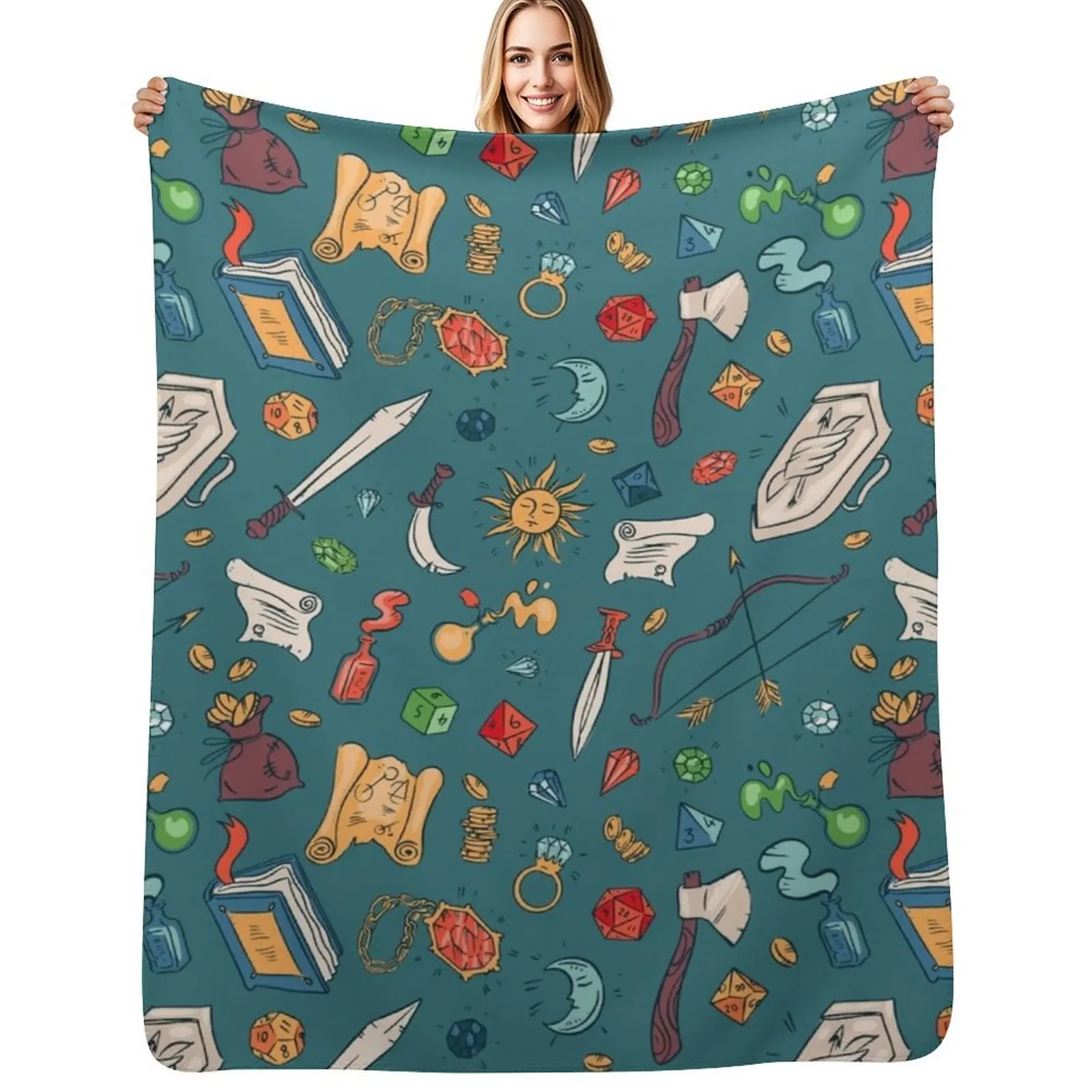 Tabletop RPG - DnD Dice And Elements All Over Pattern Throw Blanket Shaggy Furry Soft Blanket for Bedroom Living Room
Tabletop RPG - DnD Dice And Elements All Over Pattern Throw Blanket Shaggy Furry Soft Blanket for Bedroom Living Room