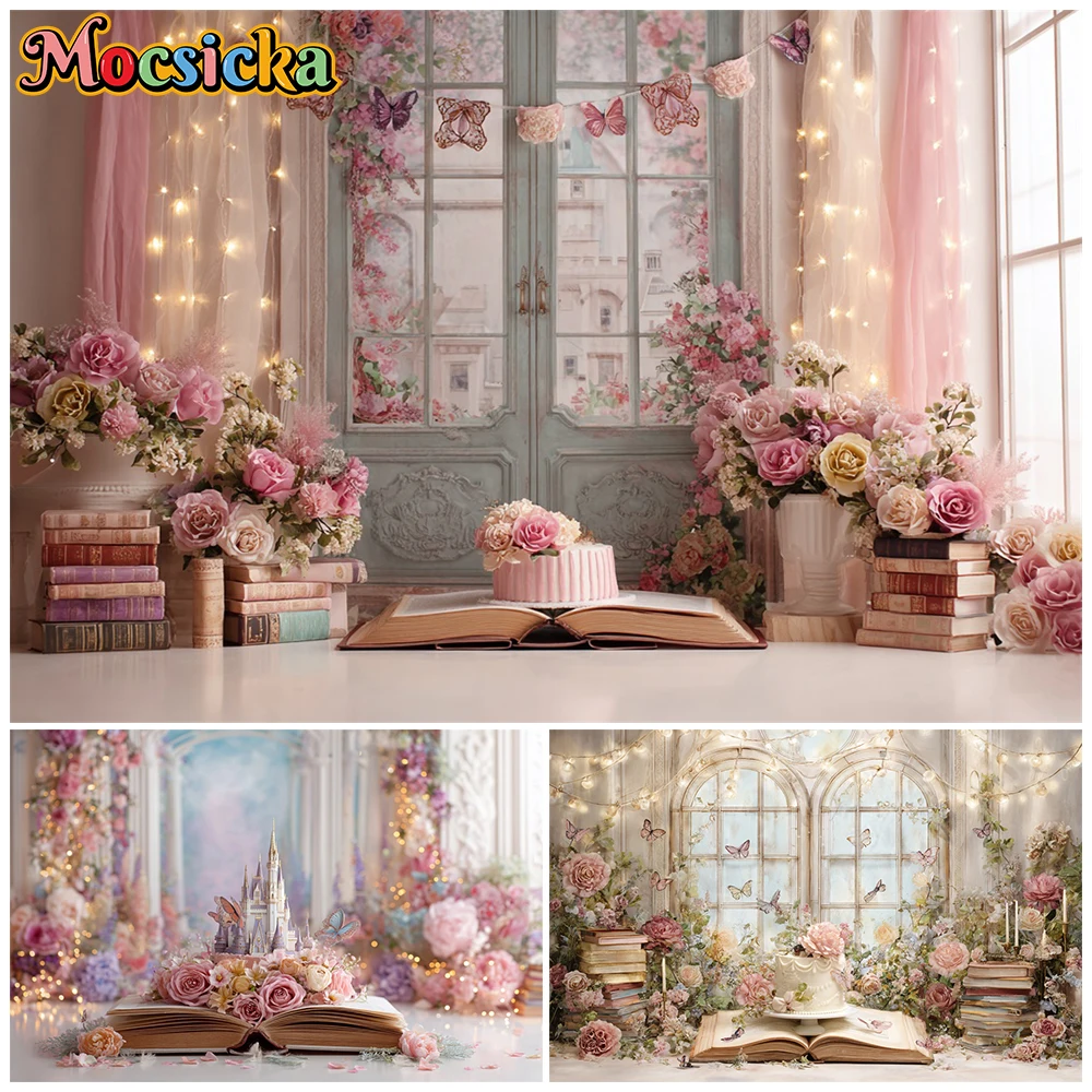 Mocsicka Romantic Pink Floral Backdrop Books Butterflies Studio Background Fairytale Princess Cake Smash Girls Birthday Photos
Mocsicka Romantic Pink Floral Backdrop Books Butterflies Studio Background Fairytale Princess Cake Smash Girls Birthday Photos