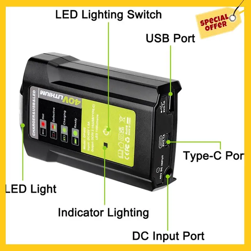 Адаптер черный с USB для Ryobi 36-40 В, зарядное устройство LUB40V, защита от перезаряда с аварийным освещением постоянного тока, вилка стандарта США
Адаптер черный с USB для Ryobi 36-40 В, зарядное устройство LUB40V, защита от перезаряда с аварийным освещением постоянного тока, вилка стандарта США