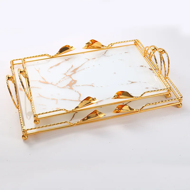 European marble tea tray light luxury fruit tray household coffee table living room storage metal dessert rack
European marble tea tray light luxury fruit tray household coffee table living room storage metal dessert rack